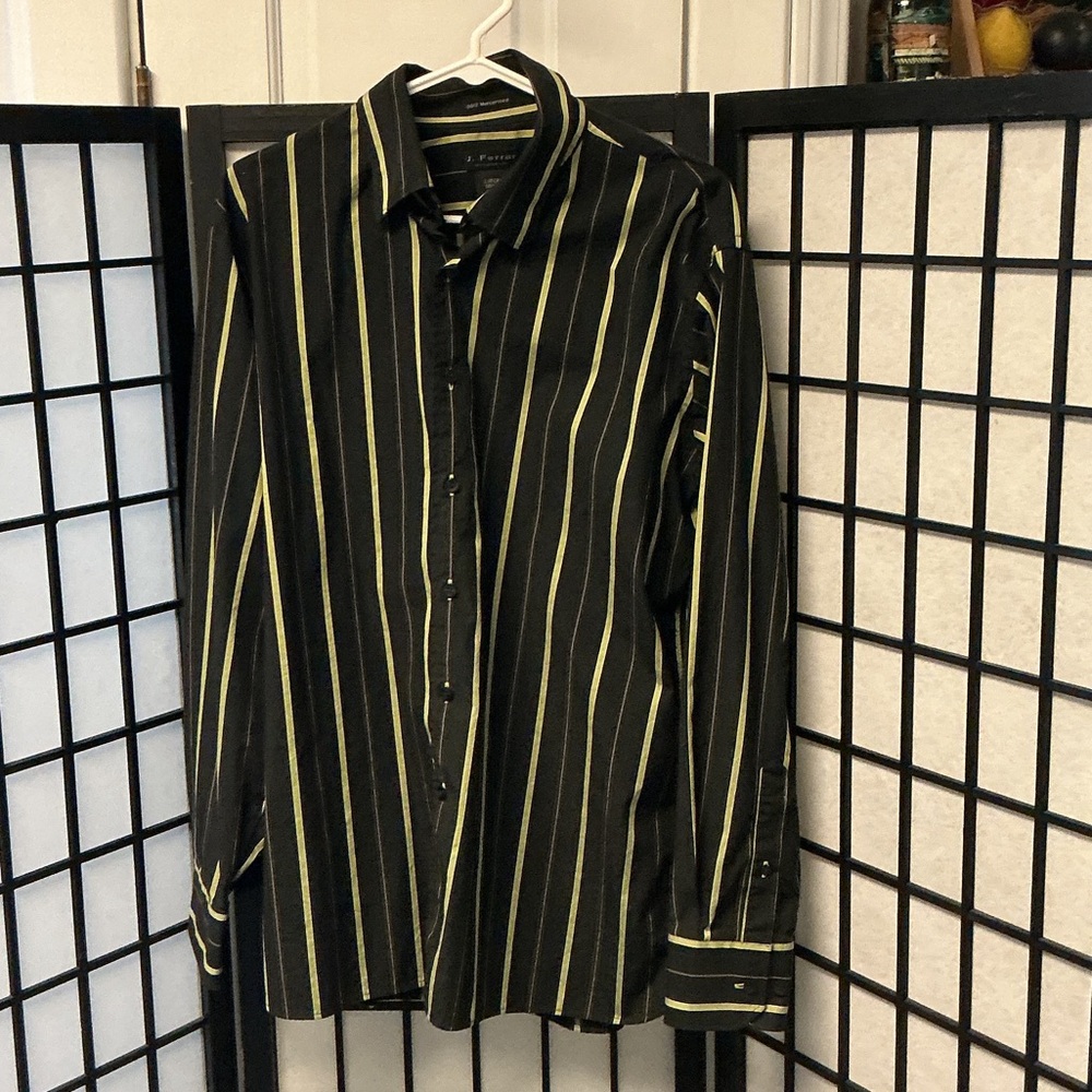 jf j.ferrar Black Dress Shirt with Yellow Pinstripes